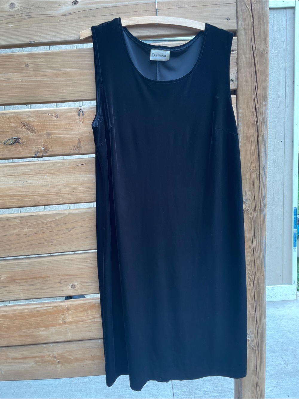 Vintage Tradition Black Velvet Pull On Sleeveless Midi Shift Dress Size L